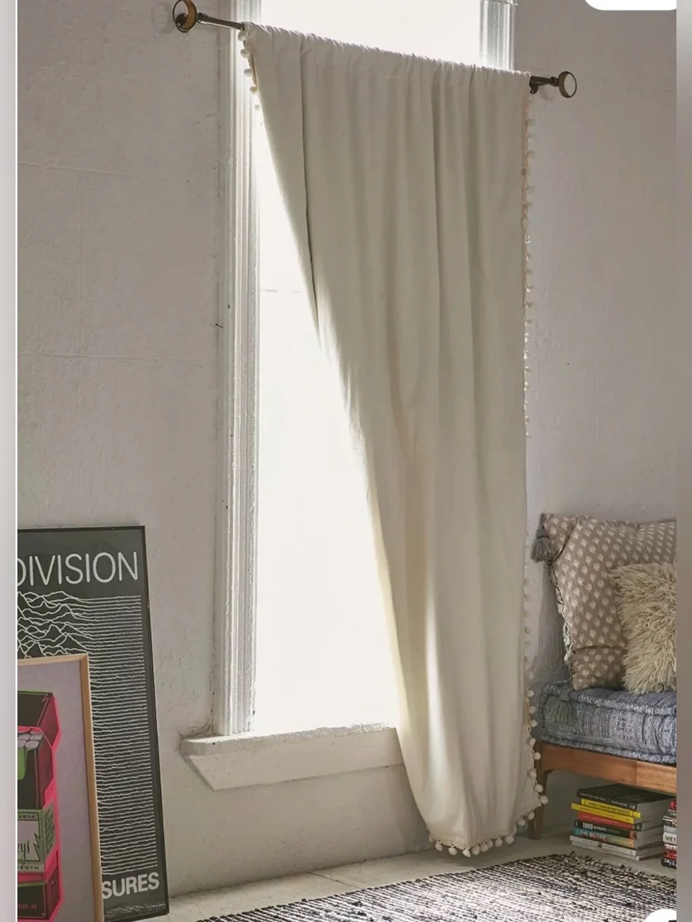 Urban Outfitters Pom Pom Blackout Curtains, Ivory, Set of 2 panels